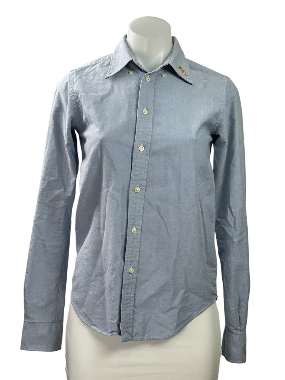 Ralph Lauren Rugby University Oxford Blue Long Sleeve Button Up Shirt Top Size 0